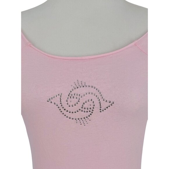 Vtg 90s NWT Smudge Pink Studded Pisces Raw Hem Top | Streetwear Noughties Indie - Picture 4 of 12
